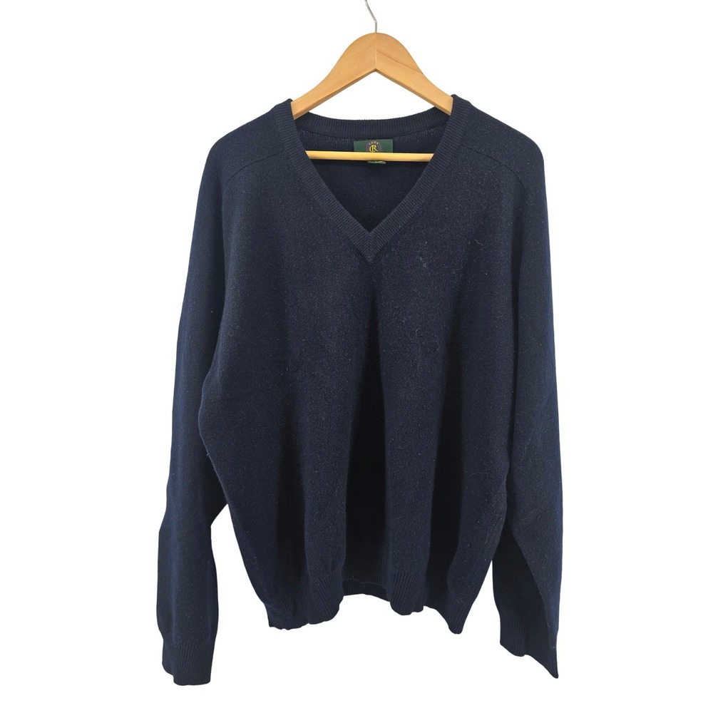 Club Room Sweater Womens L Navy Blue 100% Cashmere V-Neck Solid Long Sleeve Knit